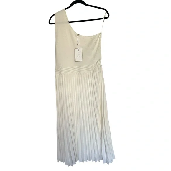 TED BAKER white/ivory asymmetric one shoulder pleated midi dress size 4 (12) NWT - Picture 6 of 12